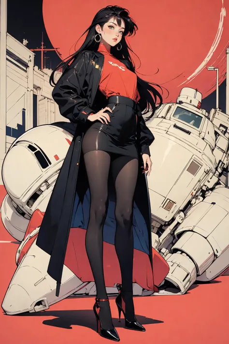 1 girl, Super heroi, skintight, highleg skintight, naked legs, booties, standing, focus only, tight belt, hands on hips, full body shot shot, mature lady, city scenery, sleeveless, ultra high resolution, absurderes, beautiful face, detailedeyes, symmetrical eyes, {{only five fingers}}
