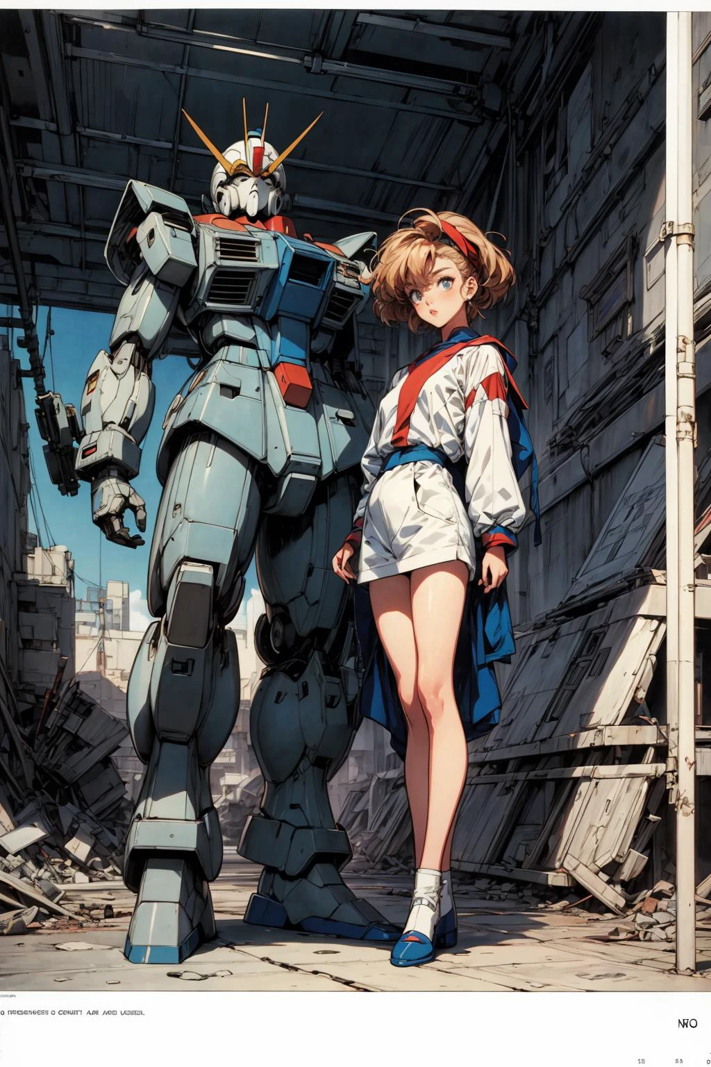 <lora:AstrAnime_RETRO:1> , retro, 90's, flat colors, 1980s \(style\), gundam, ruins, mecha, ((machinery)), <lora:add_detail:1>, no human, comic, monochrome,