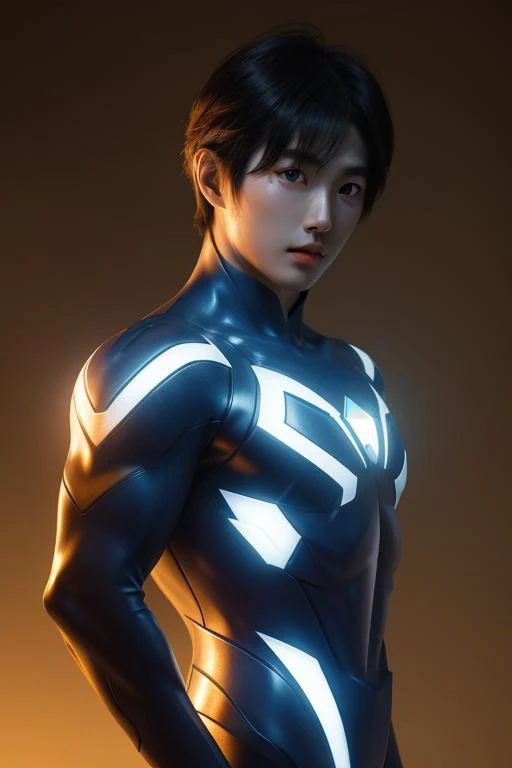 1boy,ultraman,delicate features,glowing,<lora:å¥½åç±³-Ultraman-000009:0.3>,
