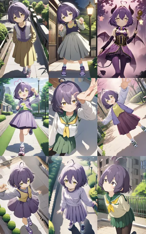 1girl, <lora:sdxl-ma-utena-pony:0.8>, short hair, blackpurple hair, hair between eyes, sidelocks, heart ahoge, bangs, small breasts +++ __utenabaiser__, whiskers, __facialS__, vest pocket park