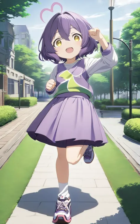 1girl, <lora:sdxl-ma-utena-pony:0.8>, short hair, blackpurple hair, hair between eyes, sidelocks, heart ahoge, bangs, small breasts +++ Utena, darkyellow eyes, looking down +++ glay shirt, long sleeves, dark glay long skirt, white ankle socks, sneakers, whiskers, Excited, vest pocket park, foot focus (focus sole of foot), looking at another, fullbody, Rim Light, contrapposto, dynamic pose, extremely quality extremely detailed, illustration, cute anime face