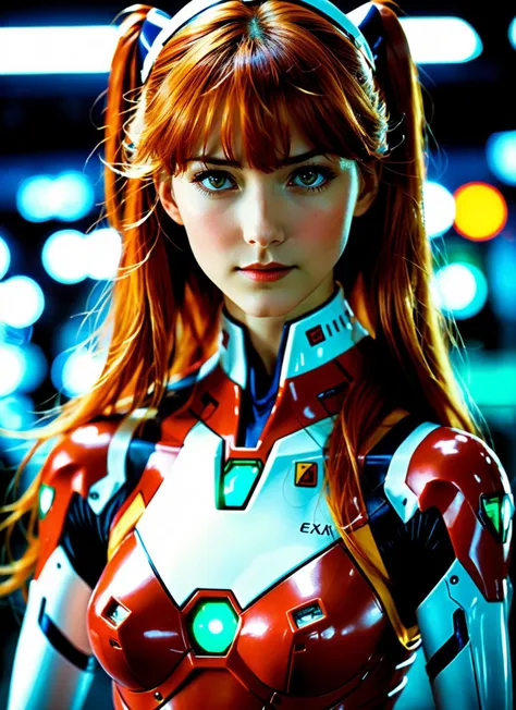 cinematic film still photorealistic Beautiful Asuka Langley Soryu from Neon Genesis Evangelion . highly detailed, lifelike, precise, accurate . shallow depth of field, vignette, highly detailed, high budget, bokeh, cinemascope, moody, epic, gorgeous, film grain, grainy