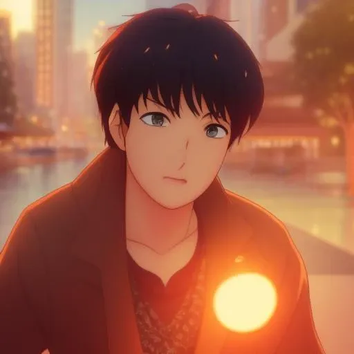 1boy, solo, highly detailed eyes, detailed face, intricate details, brown hair, long hair, brown eyes, chinese dress, street fighter, looking at viewer, seductive smile, happy, cityscape, soft lighting, ((cartoon)), comic, realistic, portrait, upper body, WakasaKakiage