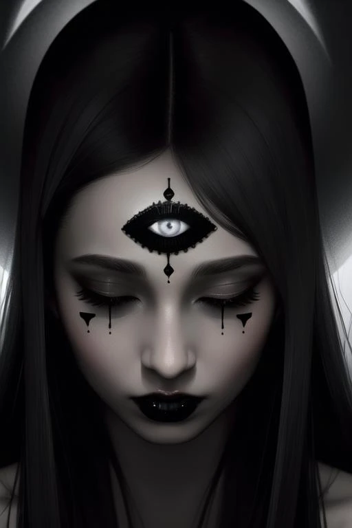 <lora:demonic_third_eye:1>, demonic third eye, masterpiece, best quality, 1girl, solo, colored sclera, grey eyes, black sclera, slit pupils, closed eyes,