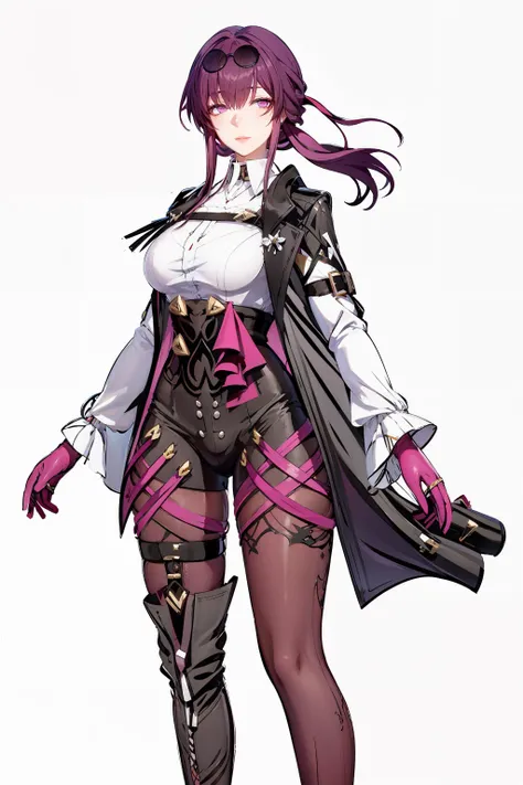 masterpiece, best quality, high quality, highres, best shadow,  1girl, solo,mature woman, Imperial sistersolo,KAFUKAV1,smile,looking at viewer, closed mouth, full body, legs,from front, turn the head,arms up, hands up,  feets,white background,  <lora:KAFUKAV1.5-5:1>