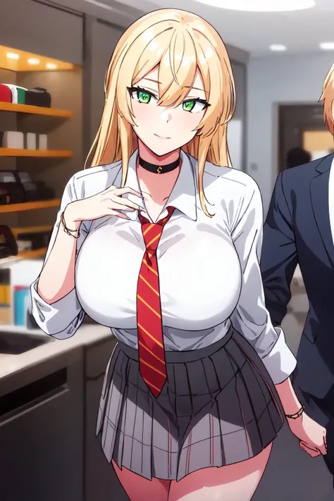 (big breasts:1.5),shiny,hair,((alone)),((masterpiece)),((highest quality)),perfect anatomy,slim waist,perfect image,8k UHD,(detailed and beautiful eyes:1.2),highly detailed face,Are standing,(Upper body:1.1),(look ahead:1.1),back arm,super detailed,disorganized,High resolution,office room,indoor,(sensitive smile:1.3),Glasses,office lady,secretary,Tight Skirt,blonde hair,erotic lips,(鈍い前hair:1.1),