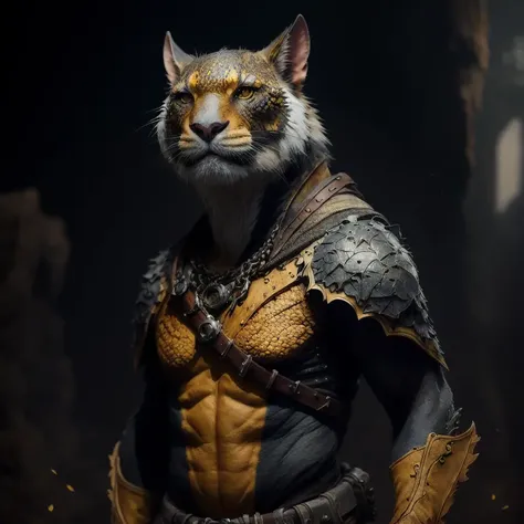 a fantz creature|(tiger:0.4) portrait with a scfi costume, dynamic composition, cinematic lighting, warm and vibrant colors, art by Sam Weber and Michael C Hayes, 8k, trending on artstation, hyper detailed, cinematic, <lora:Creature_Design2_V1:1>