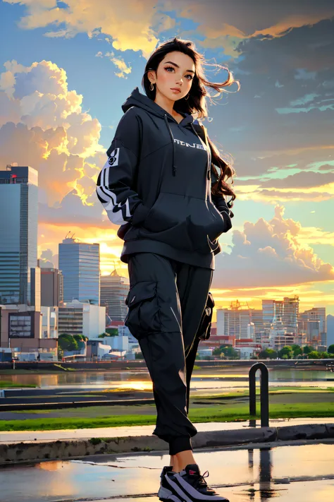 (masterpiece, best quality, ultra detailed, absurdres:1.5), 1girl, (sexy, beautiful woman, perfect face, perfect eyes, perfect female body:1.5), (edgPinay_woman, edgPinay_face, edgPinay_body, <lora:edgPinayDollLikeness:0.8>, edgpastelgoth, a woman in a [blue|red|black|white|purple|pink] hoodie and cargo pants, wearing edgpastelgoth, <lora:edgPastelHoodies:0.8>), (full body, standing, outdoors, Manila cityscape in background, cloudy sky), perfect lighting, smooth, hdr