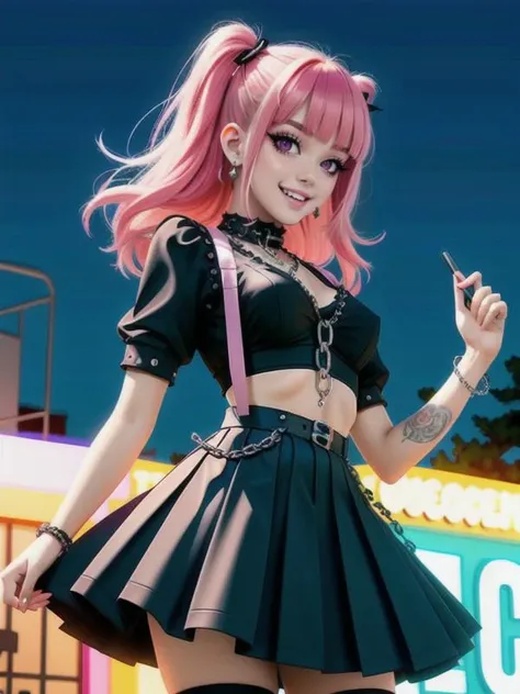 score_9,score_8_up,score_7_up,score_6_up,((Masterpiece)),vocidrscencard5,detailed,
1girl,smiling,excited,edgPastelGoth,pink,neon colored,a woman in a black outfit and a chain skirt,wearing edgPastelGoth,
<lora:Consistency Corrector XL:0.7>,<lora:aesthetic:1>,<lora:add-detail-xl:1>,<lora:m4gXLP:0.7>,<lora:Midjourney Image Enhancer XL v1:0.7>,dynamic_angle,dutch angle,cowboy_shot,<lora:edgPastelGothFashionv1:1>,