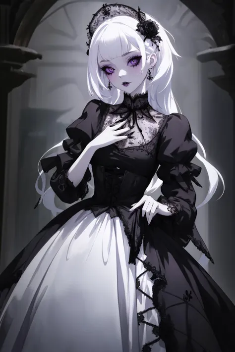 Masterpiece, absurdres,HDR ,highly detailed eyes and face,GothGal, a woman dressed in gothic ballgown holding,runny makeup, see through clothing, lace, embroidery , woman wearing a GothGal outfit, pale white skin, wearing a ballgown <lora:ballgownGoth:0.7>