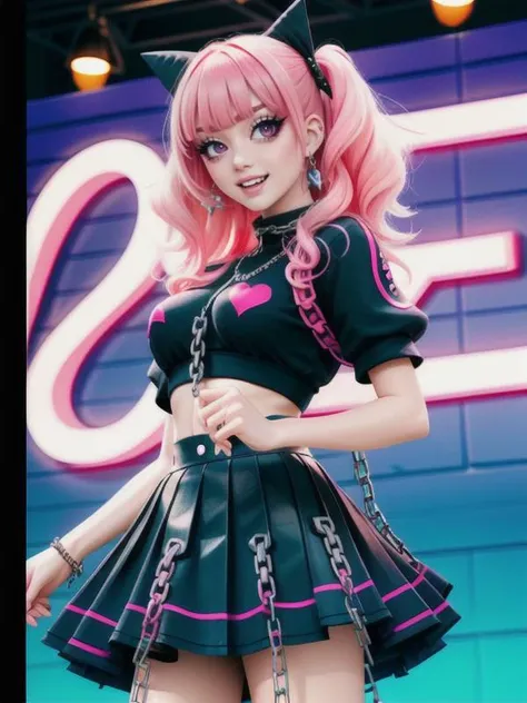 score_9,score_8_up,score_7_up,score_6_up,((Masterpiece)),vocidrscencard5,detailed,
1girl,smiling,excited,edgPastelGoth,pink,neon colored,a woman in a black outfit and a chain skirt,wearing edgPastelGoth,
<lora:Consistency Corrector XL:0.7>,<lora:aesthetic:1>,<lora:add-detail-xl:1>,<lora:m4gXLP:0.7>,<lora:Midjourney Image Enhancer XL v1:0.7>,dynamic_angle,dutch angle,cowboy_shot,<lora:edgPastelGothFashionv1:1>,