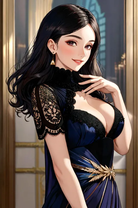 4K, Masterpiece, highres, absurdres, smiling,beautiful dark haired mod_woman, face focus , Haute_Couture,wearing a Haute_Couture designer dress, portrait, perfect mod_body, <lora:mod:0.35>, <lora:Haute_Couture1.11:0.8>