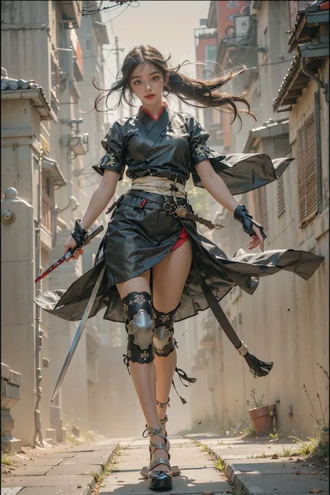 (RAW photo, 4k, realistic, exquisitely detailed skin), masterpiece, best quality, official art, unity 8k wallpaper, ultra detailed,(dark scene,low key,soft lighting), cinematic look,high saturation,best anatomy,volumetric fog,
a samurai girl, slim body, full body,
1girl,weapon,sword,long hair,black hair,holding,solo,holding weapon,blood,holding sword,arm guards,simple background,blood on weapon,looking at viewer,black eyes,tabi,floating hair,
<lora:wuxia:0.8>