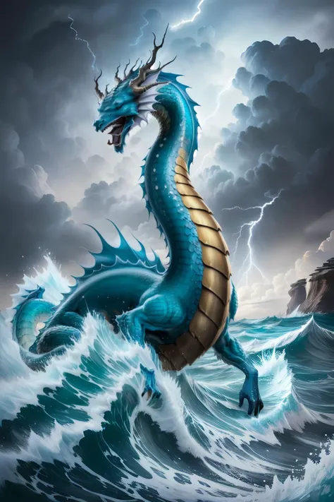 (masterpiece, best quality), intricate details,
<lora:draconic:0.8> <lora:draconic:0.7> 1dragon, dragon, ocean, aquatic, waves, stormy background, lightning, scales,