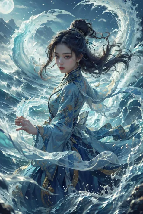haifeisiv6,painting of a woman in a flowing dress in the ocean,cgsociety and fenghua zhong,maya ali as a wind mage,((waves)),((full art)),((china blue eyes)),((artwork in the style of z.w. gu)),((ultra detailed water)),((su fu)),((wave)),
Best quality,masterpiece,ultra high res,<lora:20240118-1705551743354-0015:0.65>, exquisite detail, extremely complex composition, ambient light, dynamic background, breathtaking, beautiful, delicate, epic, cinematic, stunning, unique,, best, dramatic, atmosphere, full