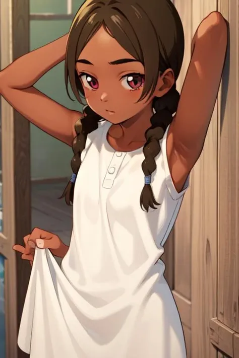 (4s4hina, white dress, bare arms, brown hair, tanned skin <lora:4s4hina, white dress, bare arms, brown hair, tanned skin (from abenobashi):1>)