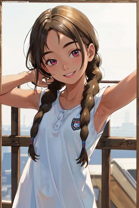 <lora:asahina:0.9> white one-piece, tan skin,4s4hina,
(best quality, masterpiece, RAW photo,ultra-detailed:1.2), <lyco:GoodHands-beta2:1.0>,1girl,solo,looking at viewer,smile