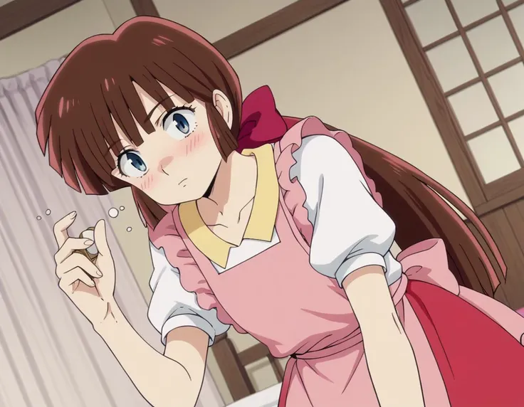 score_9, score_8_up, score_7_up, source_anime,
uruseinagisa, <lora:urusei-nagisa-s2-ponyxl-lora-nochekaiser:1>,
nagisa, long hair, bangs, brown hair, bow, ponytail, hair bow, blue eyes, otoko no ko,
short sleeves, apron, puffy sleeves, skirt, red skirt, shirt, white shirt, collarbone,
indoors, bed, bed room, on side, blush, drunk,
looking at viewer, solo, cowboy shot, dutch angle,