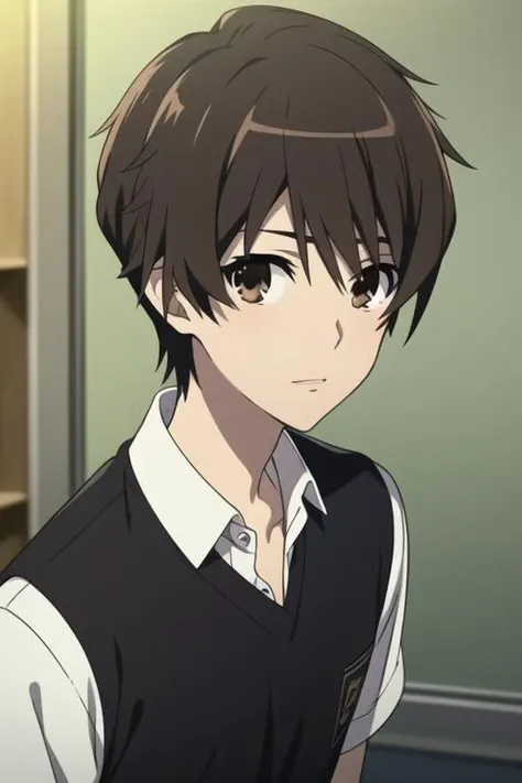 masterpiece, best quality, high quality, 1boy, solo, male focus, looking at viewer, upper body, <lora:sakakibara_kouichi:0.76>, sakakibara_kouichi, brown hair, brown eyes, school uniform,