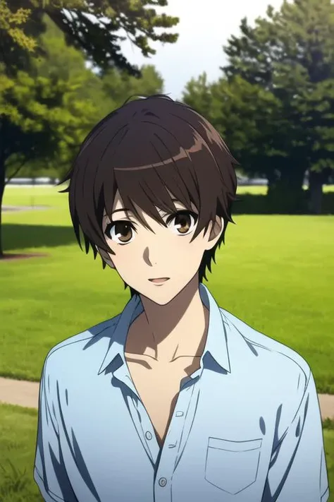 masterpiece, best quality, high quality, 1boy, solo, male focus, looking at viewer, upper body, <lora:sakakibara_kouichi:0.70>, sakakibara_kouichi, brown hair, brown eyes, , <lora:Realism-10:0.25>, Realism
