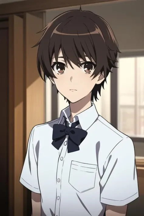 masterpiece, best quality, high quality, 1boy, solo, male focus, looking at viewer, upper body, <lora:sakakibara_kouichi:0.74>, sakakibara_kouichi, brown hair, brown eyes, school uniform,