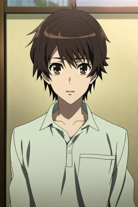 masterpiece, best quality, high quality, 1boy, solo, male focus, looking at viewer, upper body, <lora:sakakibara_kouichi:0.72>, sakakibara_kouichi, brown hair, brown eyes, , <lora:animemix_v3_offset:0.90>