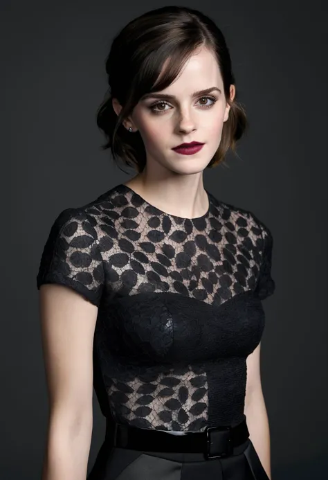 Emma watson, fully body, black hair, bangs hairstyle, pale skin, high detail, highly detailed,  blank background, black fingernails on fingers, black lipstick
 <lora:EmmaWatson2012&2013-000020:0.8>