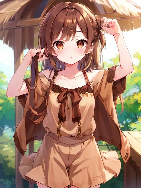 <lora:ChizuruIchinose:0.7>,high res, masterpiece,Chizuru Ichinose, brown hair, solo, 1girl,outside, detailed background, detailed eyes, ((brown eyes))