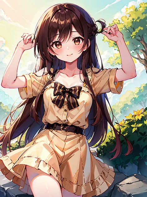 <lora:ChizuruIchinose:0.7>,high res, masterpiece,Chizuru Ichinose, brown hair, solo, 1girl,outside, detailed background, detailed eyes, ((brown eyes))