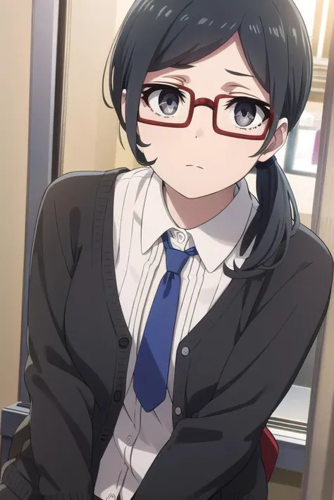 sarasatou, <lora:sara satou s1-lora-nochekaiser:1>,
sara satou, long hair, black hair, (black eyes:1.3), ponytail, glasses,
BREAK skirt, shirt, necktie, cardigan, long skirt, (red cardigan:1.2),
BREAK indoors, office,
BREAK looking at viewer, dynamic pose,
BREAK <lyco:GoodHands-beta2:1>, (masterpiece:1.2), best quality, high resolution, unity 8k wallpaper, (illustration:0.8), (beautiful detailed eyes:1.6), extremely detailed face, perfect lighting, extremely detailed CG, (perfect hands, perfect anatomy),