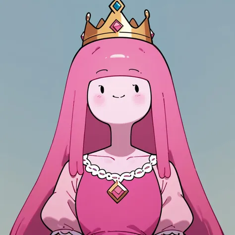 score_9, score_8_up, score_7_up,source_cartoon,princess bubblegum from adventure time,pink skin,(flat cartoon), 1girl,[masterpiece], dot eyes,pink dress ,crown