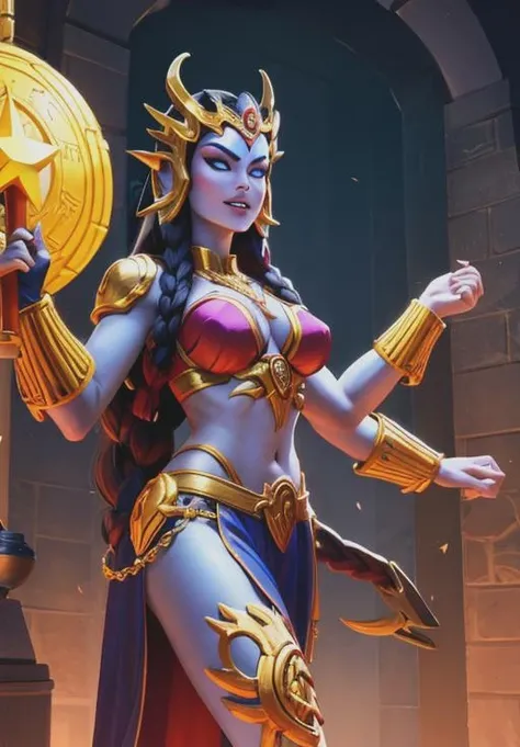 <lora:smite_kali:0.8>, smite_kali, smirk,, (gorgeous, beautiful, enchanting:1.3)