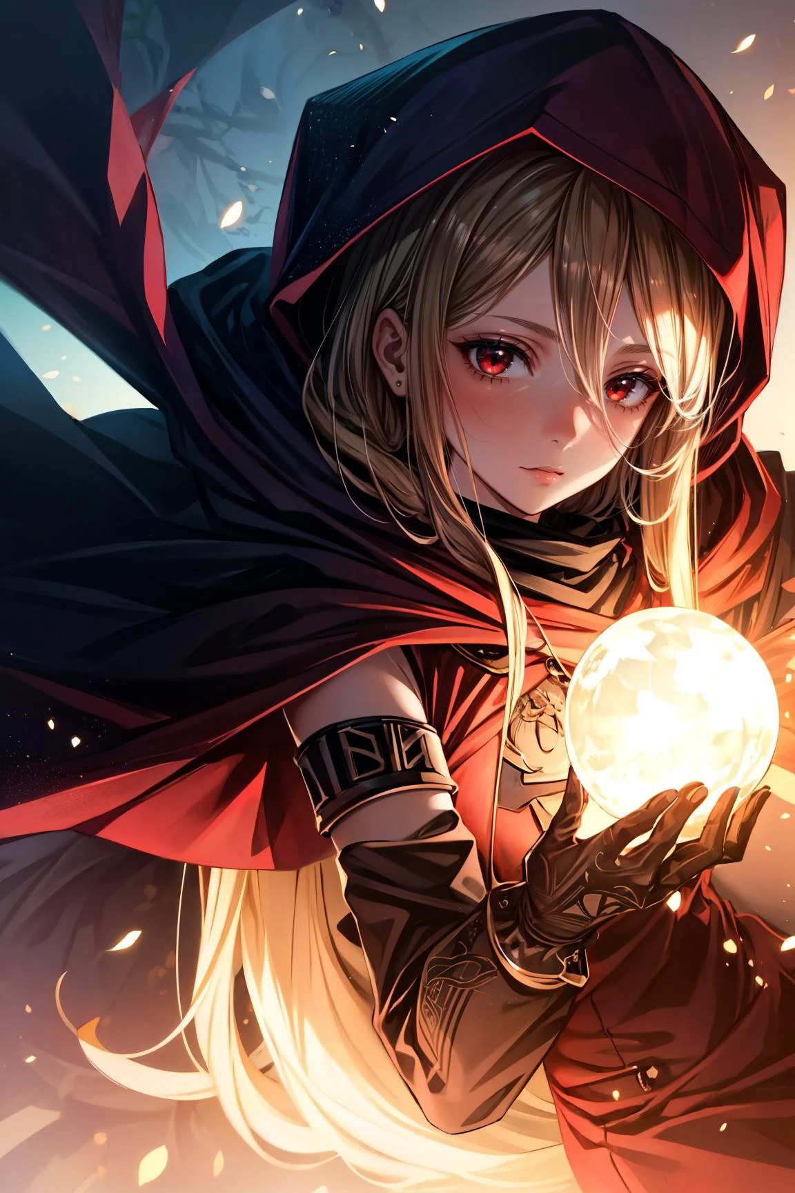 1girl, Lying on back <lora:evileye_overlord-10:0.8> evileye_overlord, blonde hair, long hair, hood,red eyes, gloves, cloak, torn clothes, cape, hooded cloak, (mask1.2), red cape, (black dress), Petite body, sexy, young, adult, full body, outside, magic, action, summoners, ((detailed)), ((best quality)), ((masterpiece)), (hires, high resolution:1.3), beautiful face, intricate, (detailed background, light colors, sunlight, natural light, soft shadows), (soft lighting, cinematic light, professional lighting, studio Lighting), extremely detailed CG unity 8k wallpaper, 32k, focus sharp, <lora:add_detail:1> <lora:Light and Shadow:0.5> <lora:CosmicEyes:0.7>
