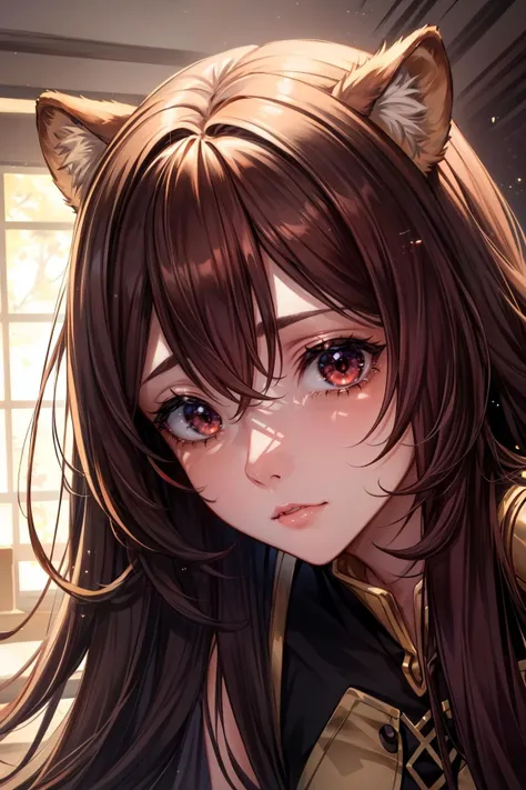 1girl,  On all fours pose, Tearful eyes, <lora:Raphtalia:0.8> Raphtalia, red eyes, brown hair, long hair, animal ears, raccoon ears, raccoon girl, raccoon tail, sexy, adult, ((detailed)), ((best quality)), ((masterpiece)),  (hires, high resolution:1.3), beautiful face, intricate, (detailed background, light colors, sunlight, natural light, soft shadows), (soft lighting, cinematic light, professional lighting, studio Lighting), extremely detailed CG unity 8k wallpaper, 32k, focus sharp,  <lora:add_detail:0.7>  <lora:CosmicEyes:0.5> cosmieyes, eyelashes, reflection, light particles