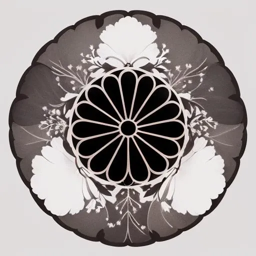 Kamon, floral, leaf , radial symmetry, <lora:Kamon_japanese_crest_V1-21x3:1>
