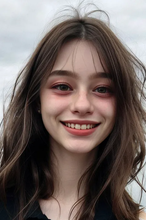<lora:Dasha-000006:.9> Dasha, focus on eyes, close up on face, huge smile, hair styled side-parted lob hair, desaturated grunge filter,