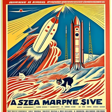 <lora:Soviet art+C&C:1> soviet style, soviet propaganda poster, a cat on mars, rocket in the background