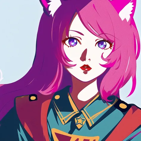 <lora:Soviet art+C&C:1> soviet style, soviet propaganda poaster, 1girl, pink_hair, cat_ears, purple_eyes, cat_girl, virtual_youtuber, looking_up, profile, secret police