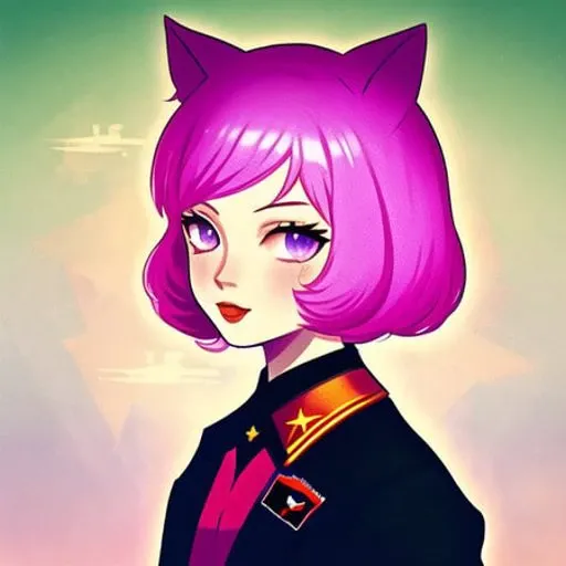 <lora:Soviet art+C&C:1> soviet style, soviet propaganda poaster, 1girl, pink_hair, cat_ears, purple_eyes, cat_girl, virtual_youtuber