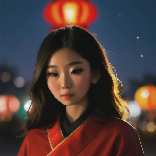 pORTRAIt of a hot Asian woman ((staring at camera)), photoshoot, city background, fuji camera, night, bokeh, Chinese lantern, firefly <lora:samdoesartsSamYang_offset:1>, RAW photo, *subject*, (high detailed skin:1.2), 8k uhd, dslr, soft lighting, high quality, film grain, Fujifilm XT3