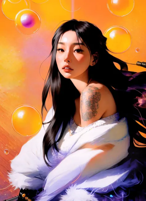 samdoesarts style drunken beautiful woman as delirium from sandman, (hallucinating colorful soap bubbles), by jeremy mann, by sandra chevrier, by dave mckean and richard avedon and maciej kuciara, punk rock, tank girl, high detailed, 8k, <lora:Kang_Hyewon_V4b-000005:0.9>