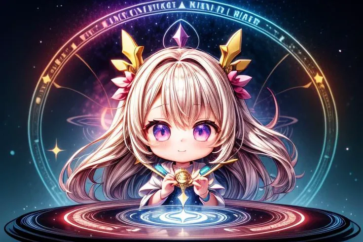 EarthKawaii, masterpiece, 1girl, upper_body, :3, closed_mouth, solo, long hair, magical_girl, magic_circle, looking at viewer, cosmic theme, a magical show, A world of wonder, pure and bright, fantasy theme, cosmos, cosmic_art, cosmic, Starry sky background, nebula background, backlighting, blue and purple and pink galaxy outfit, abyss eyes,(extremely detailed CG, unity, 8k wallpaper:1.2),masterpiece, ((ultra-detailed)), ((illustration)),colorful,wallpaper,energy,Unknown terror,arcane,Around the magic,magic surrounds,magic rod,pages flying all over the sky,Know it all,Predicting the Future,Know the past,Infinite wisdom,pink flame,Warlock,Magical Circle,Pentagram,incantation,mantra,Singing magic