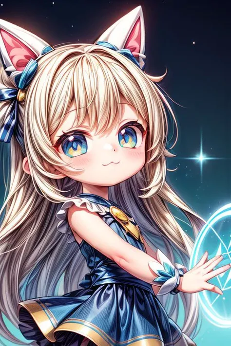 masterpiece, 1girl, upper_body, :3, closed_mouth, solo, long hair, magical_girl, magic_circle, looking at viewer, cosmic theme, backlighting, cute_outfit,(extremely detailed CG, unity, 8k wallpaper:1.2), ((ultra-detailed)), ((illustration)),colorful