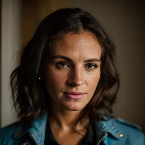 Realistic photo of a beautiful jul14r-v2 woman, 1girl, solo, long hair, looking at viewer, brown hair, shirt, brown eyes, jacket, upper body, open clothes, lips, curly hair, realistic, unbuttoned, soft lighting, professional Photography, Photorealistic, detailed, RAW, analog, sharp focus, 8k, HD, DSLR, high quality, Fujifilm XT3, film grain, award winning, masterpiece<lora:jul14r-v2:1.0>
