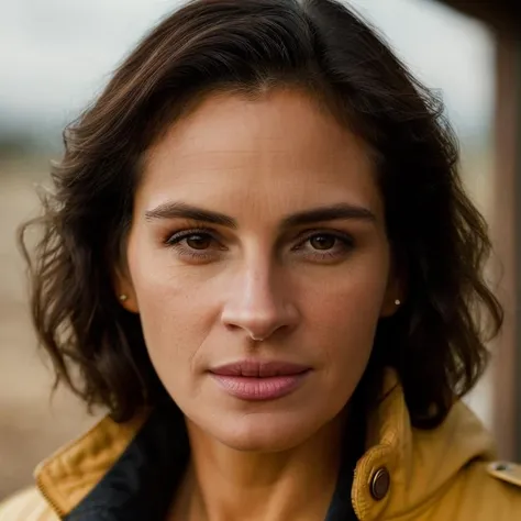 Realistic photo of a beautiful jul14r-v2 woman, 1girl, solo, long hair, looking at viewer, brown hair, shirt, brown eyes, jacket, upper body, open clothes, lips, curly hair, realistic, unbuttoned, soft lighting, professional Photography, Photorealistic, detailed, RAW, analog, sharp focus, 8k, HD, DSLR, high quality, Fujifilm XT3, film grain, award winning, masterpiece<lora:jul14r-v2:1.0>