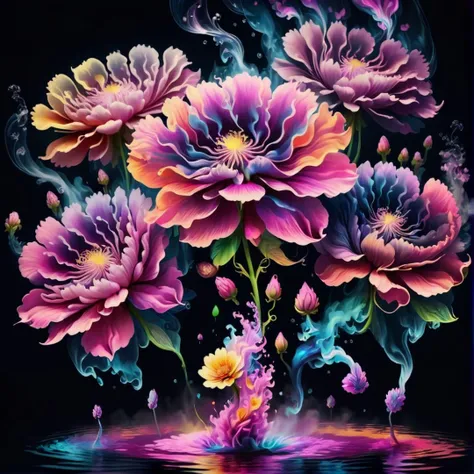 <lora:xl_more_art-full_v1:0.5> photorealistic movie still of a water, flower, smoke, no humans, black background, gradient background, 10k high resolution, psychedelic trip, <lora:trip2:0.5>