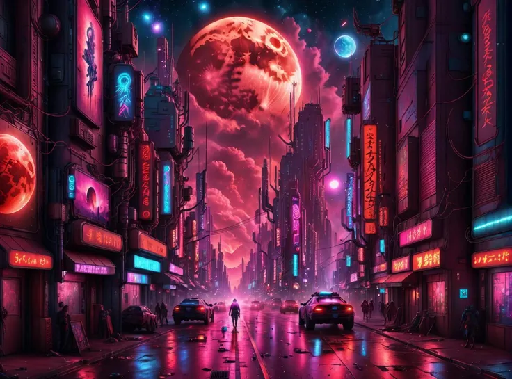 <lora:xl_more_art-full_v1:0.5> photorealistic movie still of a cyberpunk city street, red moon, beautiful nebula, 10k high resolution, psychedelic trip, <lora:trip2:0.5>