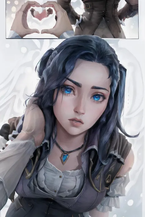 Highly detailed, High Quality, Masterpiece, beautiful, acncait, hand on hip, <lora:Arcane-09:1>, 1girl, solo, IncrsSnootChallenge, comic, pov hands, <lora:SnootChallenge:1>