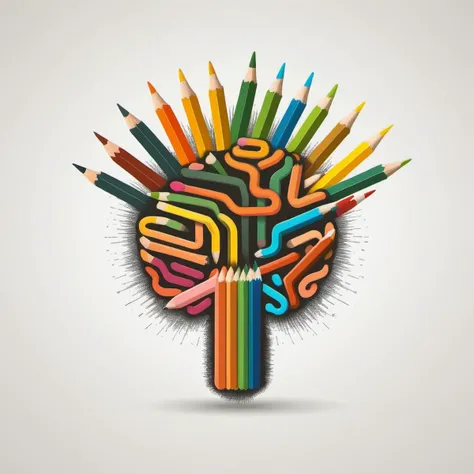logo brain made of pencils sharp vectorized