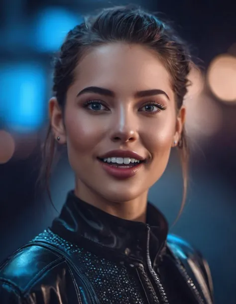 nude woman, spitline in mouth, tongue tip out, tongue between teeth like before a kiss, few cute freckles, dramatic blue key light, cyberpunk aesthetic, photo of beautiful young cute cyberpunk lady, cibi, face, glowing eyes, extreme cyberpunk haircut, huge smile showing teeth, dying of laughter, laughing out loud, perfect teeth, replicant, fake skin, a woman with beautiful hair, lots of colored zips, high tech cyberpunk attire, dressed in leather and neon lights, lineson clothes, shadows on clothes, bump mapping, light dots on clothes,no lipstick, glossy lips, as a movie star in a (movie premiere), premiere gala, (near a movie theatre), natural skin texture, (sexy tight white sheer mesh turtleneck dress), 24mm, 4k textures, soft cinematic light, adobe lightroom, photolab, hdr, intricate, elegant, highly detailed, sharp focus, ((((cinematic look)))), soothing tones, insane details, intricate details, hyperdetailed, low contrast, soft cinematic light, exposure blend, hdr, faded, (paparazzi in background), (painted lips:1.1), ((looking at camera:1.1)), lasers shooting in the background.